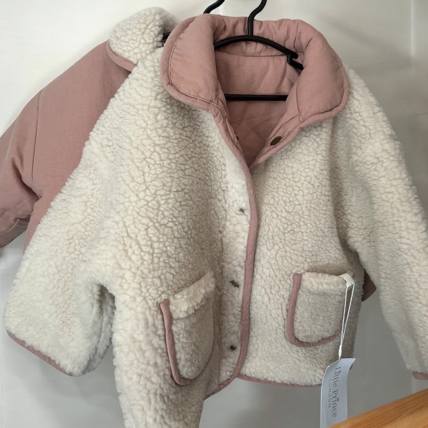 Reversible Teddy coat in pink for girls 